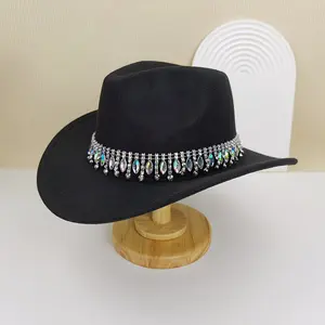 lightweight cowboy hat with sparkling rhinestone belt, adjustable drawstring inside, available in multiple