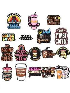 17-Piece Coffee-Themed Series, Classic Unique Design, DIY Decorations Ideal For Shoe Charms & Bags, Party Gifts, Holiday Decor, Birthday Presents