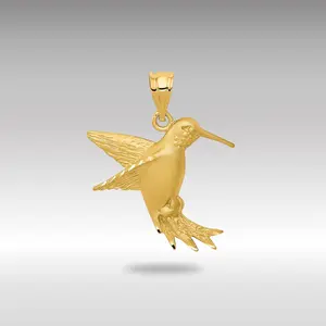 14K Gold Satin Finish Hummingbird Charm - Model C539
