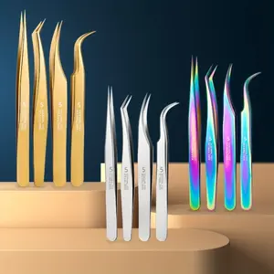 Eyelash Extension Tweezers Set, 4pcs/set Precision Tweezers, Professional Makeup Tools for Eyelash Application & Brow Trimming, Cosmetic