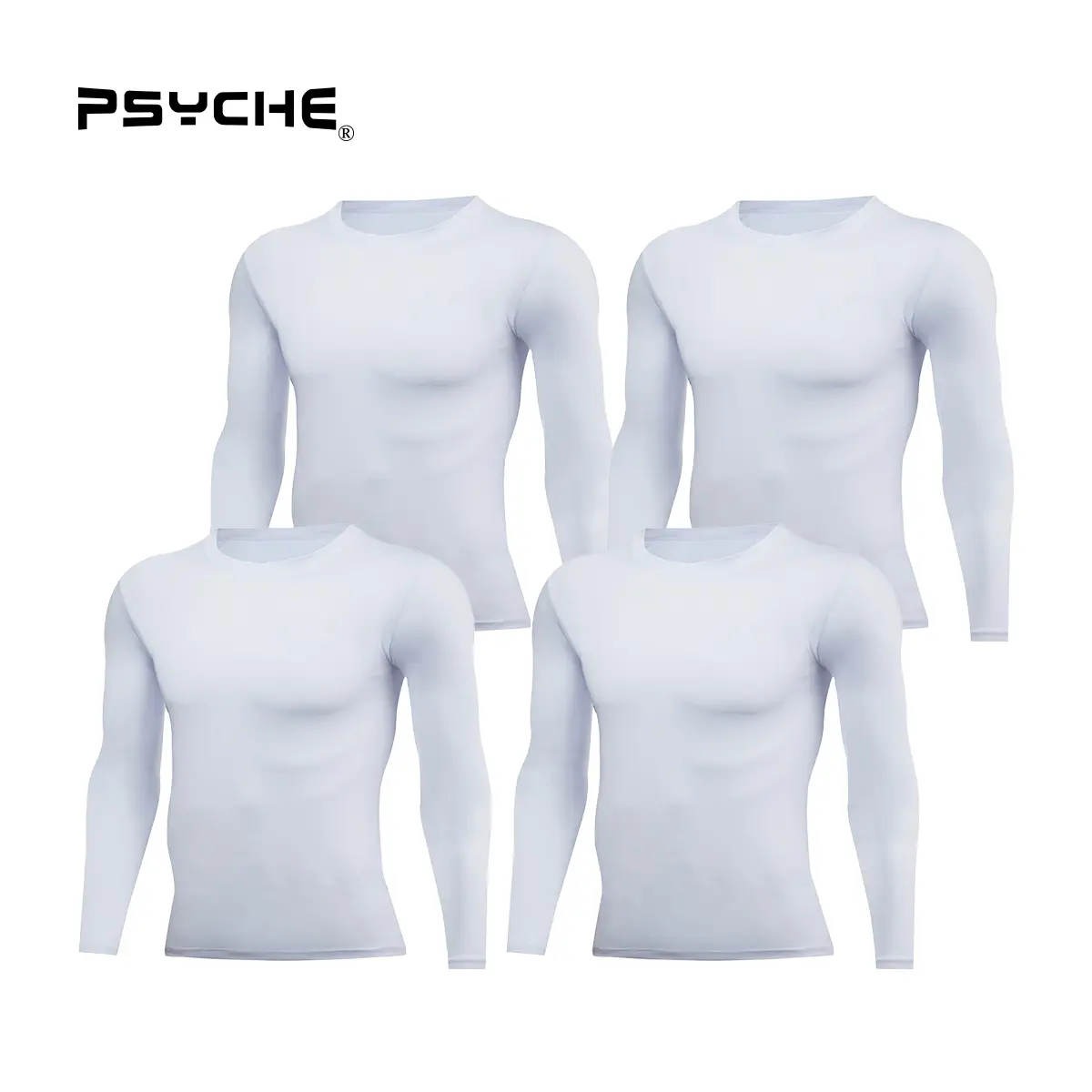 PSYCHE 4-Pack Men's Compression Shirt Long Sleeve Workout Gym T-Shirt Running Top Cool Dry Sports Base Layer Undershirt, Sweat-Wicking Ultra-Breathable Muscle Support