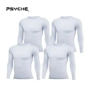 PSYCHE 4-Pack Men's Compression Shirt Long Sleeve Workout Gym T-Shirt Running Top Cool Dry Sports Base Layer Undershirt, Sweat-Wicking Ultra-Breathable Muscle Support
