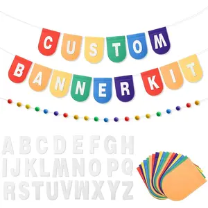 Hahafelt 125 Pcs Make Your Own Banner Kit Personalized Handmade Name Scallop Felt Banner for Baby Nurseries Kids Rooms Decor, Custom Banners for Birthday Wedding Baby Shower(Rainbow)