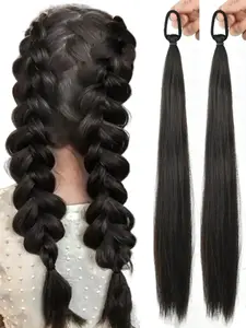 2-Piece Long Straight DIY Ponytail Wig with Elastic, 26-Inch Heat-Resistant Synthetic Hair Extension, Perfect for Women, Ponytail Extensions