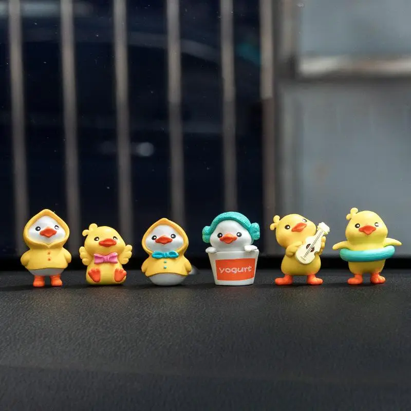 6pcs Mini Cartoon Duck Design Car Ornament, Cute Cartoon Duck Adhesive Car Decoration, Car Interior Decoration Accessories