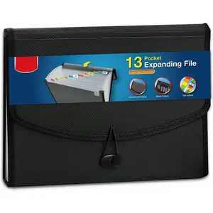 13-Pocket Accordion File Organizer with Mesh Pocket, Expanding File Folder with Tabs, Expandable Document Organizer for  Office School, Letter Size, Black