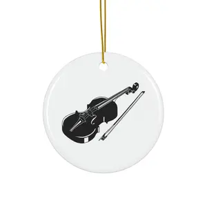 VIOLIN ORNAMENT, CHRISTMAS DECORATIONS, 3 INCHES CIRCLE ORNAMENT, CERAMIC ORNAMENT