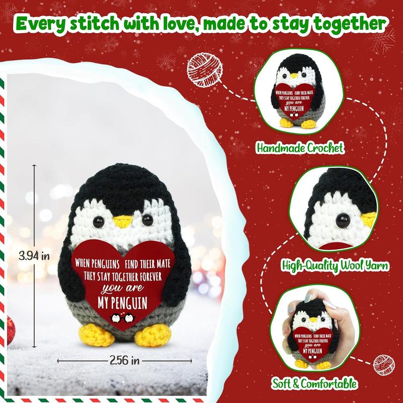 Anniversary Romantic Gifts for Women Men - Positive Penguin Crochet - Birthday Stocking Stuffers Gifts for Couple Boyfriend Girlfriend Husband Wife, I Love You Gift for Him HerFamily of 3 Baby Announcement Positive Crochet with Card