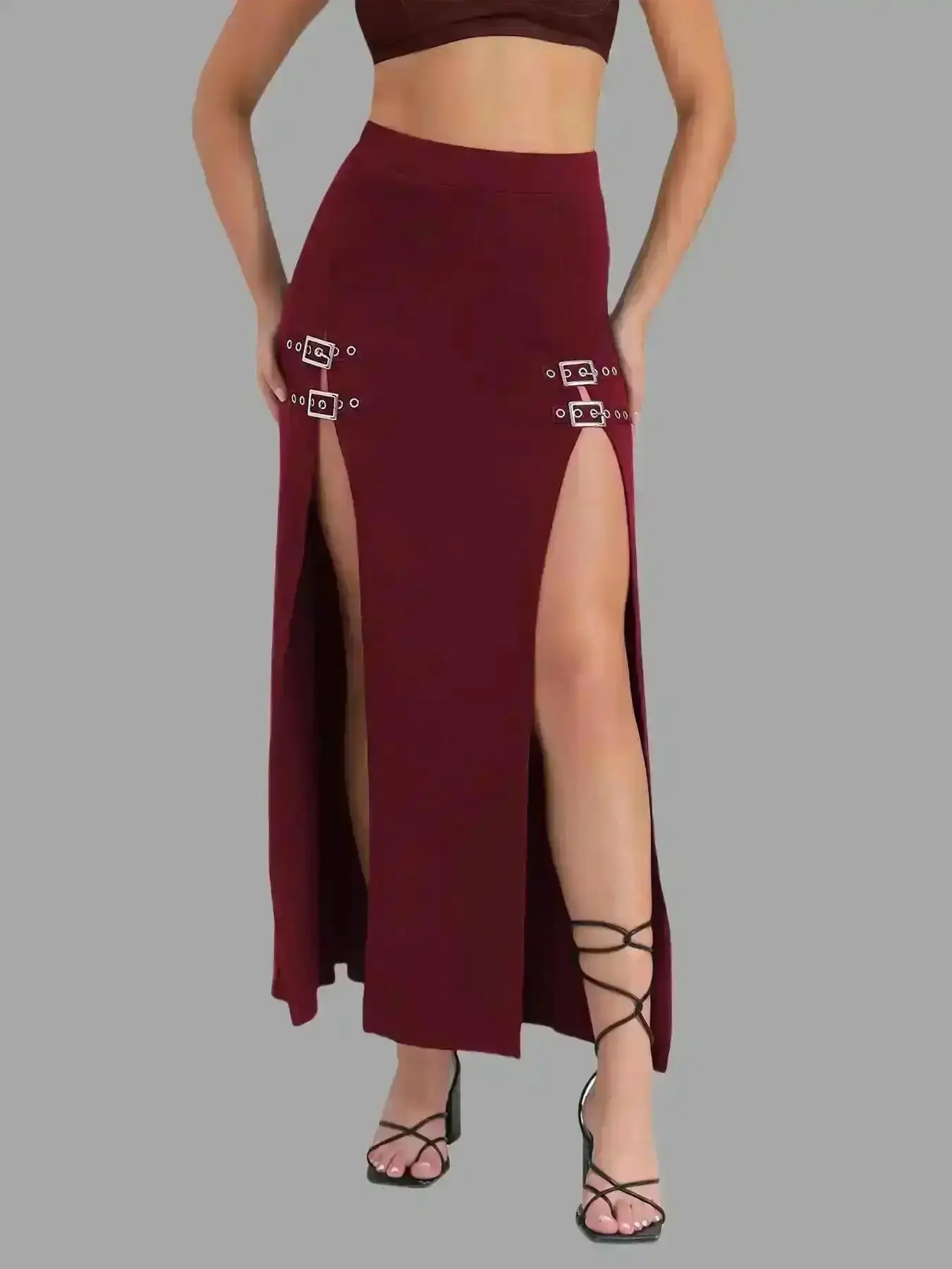 Refined Women's Solid Split Thigh Y2k Skirt, Bodycon Street Fashion Casual Long for Daily Outdoor Wear, Ladies Bottoms Summer, Versatile All-Season Durable Wear Elegant Modern Classic Comfortable Stretchy Relaxed