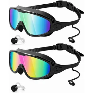 2 Pack Swim Goggles With Adjustable Strap, Wide View Anti Fog&UV Swimming Goggles for Audlt, No Leaking Swim Glasses for Men Women Kids, Summer Swimming Glasses for Seaside, Swimming Pool, Outdoors, Diving, Surfing