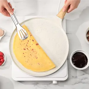 12-inch natural ceramic non-stick flat-bottom pan, suitable for making pancakes and grilling steaks, with anti-scratching handle and other functions.