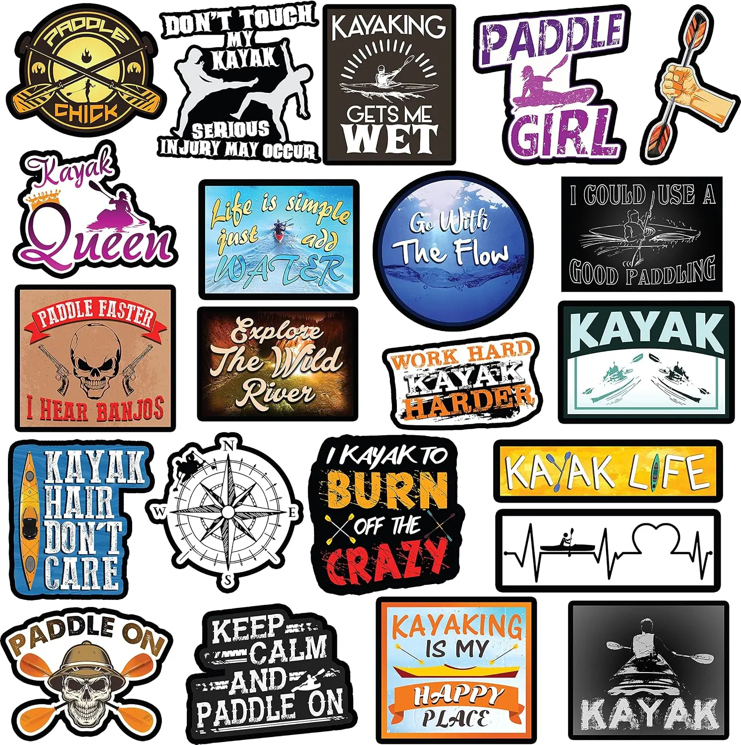 Sports Kayak Stickers – Kayak Decals - Pack of 22 Vinyl Stickers| Great Kayaking Accessories