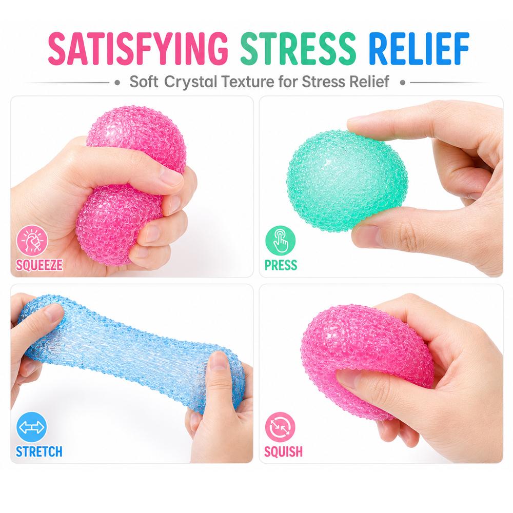 Crystal Mochi Stress Ball, Soft Stretchy Sensory Fidget Toy, Textured Squishy Squeeze Ball for Stress Relief, Desk Toy Gift for Kids Teens & Adults, Sensory Stress Reliever, Stretchable Stress Relief