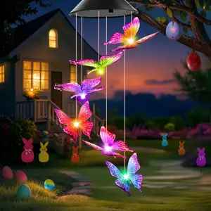 Solar Powered Butterfly Design Wind Chime Light, Outdoor Garden Atmosphere Light, Color Changing Wind Chime Light for Garden & Yard, Outdoor Solar Lights