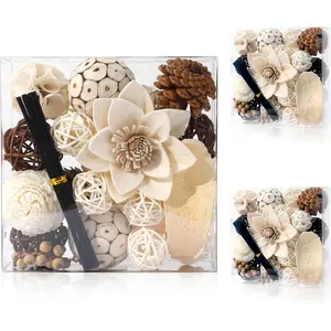 2 Boxes of White Potpourri Bowl Filler Decorative Scented Mixed Dried Decorative Balls for Centerpiece Bowls Flower Vase Filler for Home Decoration (White)