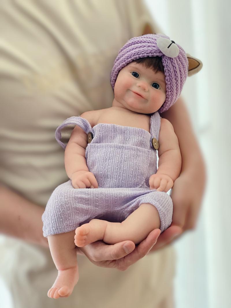 18-inch Rebirth Doll Full Body Soft Silicone Realistic Newborn Girl Doll with Purple Cat Ears Clothes Accessories Perfect Christmas Gift for Collections Holidays Birthdays Halloween Suitable for Children Over 3 Yearsold