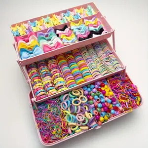780 pieces Girls' Hair Accessories Set (Without Storage Box) - Includes hair ties, bow hair clips, mini hair clips and rubber bands, multiple colors and styles for girls