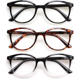 3 Pack Reading Glasses Spring Hinge Stylish Readers Black/Tortoise for Men and Women (3 Mix, 2.0)Medium