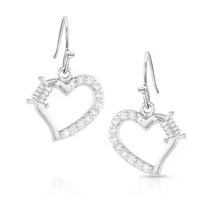 Montana Silversmiths Barbed Wire Crystal Heart Earrings