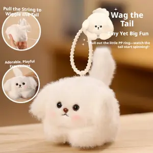 Cute Puppy Plush Toy Keychain, Barking Dog Stuffed Animal, Bag Charm, Couple Holiday Gift, Waggling Tail Pull Rope Doll