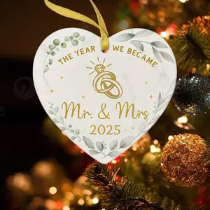 Wedding Ornament 2025 – The Year We Became Mr & Mrs, Gift for Couple, Bride and Groom Keepsake, Ceramic Wedding Ornament, Christmas Gift
