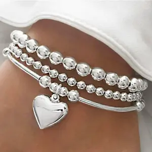 Fashion heart-shaped bead string 3-piece bracelet, versatile accessory for daily wear