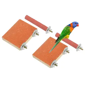 PETAXCELL Bird Perch Stand, Wooden Parrot Perch Stand Toy, Paw Grinding Stick, Bird Cage Accessories, 3.94 x 3.15in (Orange, 2pcs) Birds Toys Intended for Cage / Parakeets / Conure /Budgie