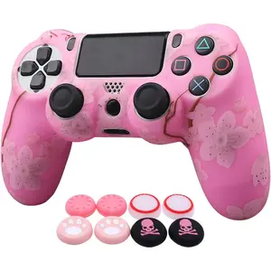 Pink Controller Skins for PS4, Silicone Controller Cover Skin Protector Compatible with PS4 Slim/PS4 Pro Controller (Pink Pro Thumb Grip x 6,Skull Cap Grip x 2)(Camouflage Pink+White Pink