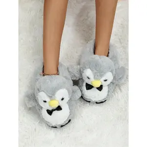 Cute Cartoon Penguin Design Plush Slippers, Casual Soft Comfortable Home Slippers for Fall & Winter, Fluffy Fall & Winter House Shoes for Indoor and Outdoor