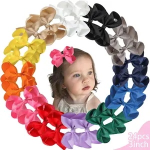 24pcs JoyBowie 3 inch solid color soft silk ribbon bow handmade hair accessory, soft and skin-friendly, a versatile hair accessory for girls.hair bows for girls,Hair accessory gift