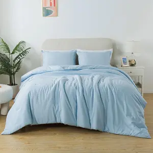 Light Blue Comforter Set  Size, Solid Lightweight Down Alternative Soft Boho Bedding Comforter Set, Breathable  Microfiber -Friendly Comforter (68"x90") for  Seasons