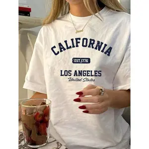 Graphic Tee Women's Vintage California Los Angeles Graphic T-Shirt - Casual Round Neck, Short Sleeve, Cotton, Machine Washable, EST 1776 Print2025