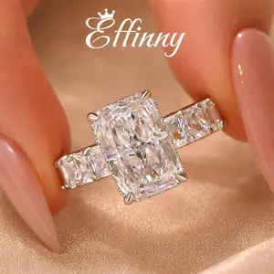 Effinny 4.5ct Radiant Cut Engagement Ring,Affordable Luxury Full Eternity Band,Elongated Fashion Wedding Ring For Women