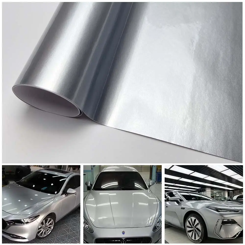 DIY Car Wrapping Vinyl Glossy Metallic Vinyl Wrap for Auto Motorcycle Adhesive Gloss Silver Car Foil Glossy Candy Auto Stickers