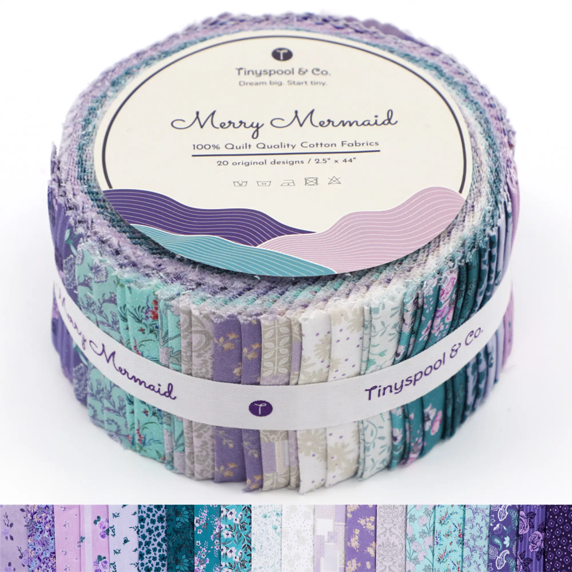 Tinyspool & Co. Merry Mermaid Twirlie roll quilting fabric strips 40 Assorted Bundle Soft 100% American Cotton for Quilting Crafting Sewing Home Decor Purse Making OEKO-TEX Certified