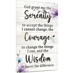 Serenity Prayer Aluminum Wall Art Signage Inspirational Quotes Christian Home Decor Gift for Women 12X8 Inches Modern Sign