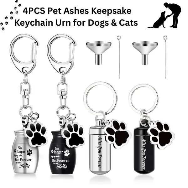4PCS Paw Print Memorial Keepsake Keychain Set for Dogs & Cats, Stainless Steel Pendant Keychain Jewelry, Memory Charm Necklace with Filling Tools