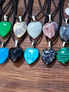 20pcs Heart Shaped Natural Stone Pendants Set with Necklace, Ideal for DIY Jewelry Making, Perfect for Daily Wear, Parties, Valentine's Day Gifts
