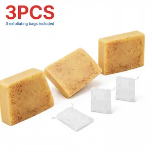 3Pcs Turmeric Soap for Women & Men, Deep Cleansing Moisturizing Soap for Face & Body Bar for Bright Radiant Skin, Free 3Pcs Soap Saver Exfoliating Bags Included kojic soap lemon