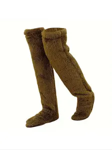 Thick Warm Leg Knee Socks, Plush Long Tube Floor Shoes Socks, Anti-Slip Home Blanket Socks, Multiple Colors Available