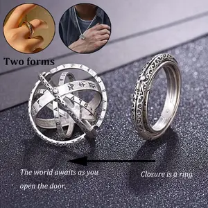Rotating Astronomical Globe Finger Ring - Foldable Universe Ring for Men - Metal, Unique Gift for Astronomy Lovers