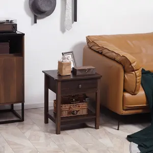 Multi purpose narrow side table top and bottom shelf layout stable structure for home corner arrangement