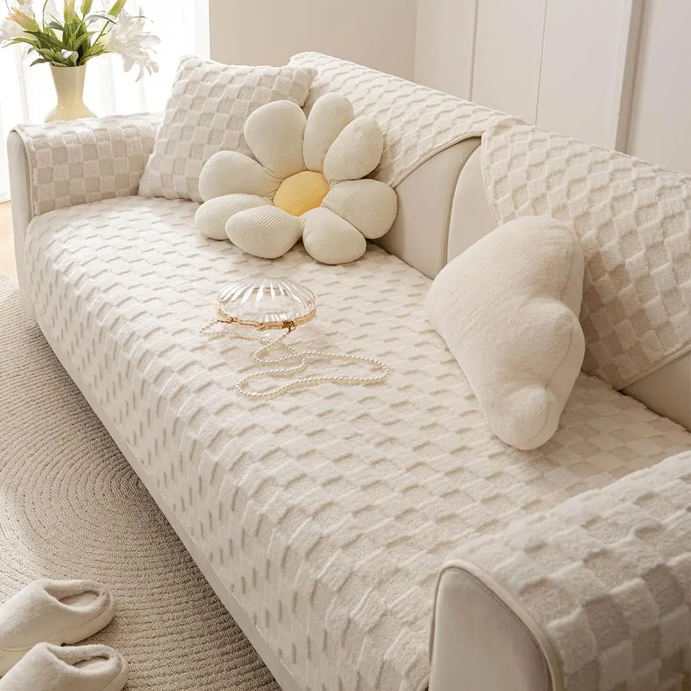 Solid Color Geometric Pattern Sofa Cover, 1 Count Non-slip Warm Sofa Cushion Cover, Decorative Pillowcase without Filler, Sofa Protector for Home Livi