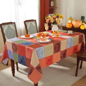 Thanksgiving Checkered Tablecloth, Rusty Pumpkin Print Table Cloth for Rectangle Tables, Spillproof Machine Wash Vintage Buffalo Plaid Tablecloths for Harvest Thanksgiving Farmhouse Party Ornaments Decor
