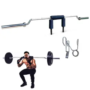 700LB Steel Safety Squat Bar with 2 Barbell Clips, Neck & Shoulder Pad & Removable Handle, Fits 2" Plates, Strength Training Bar (Without Weights)