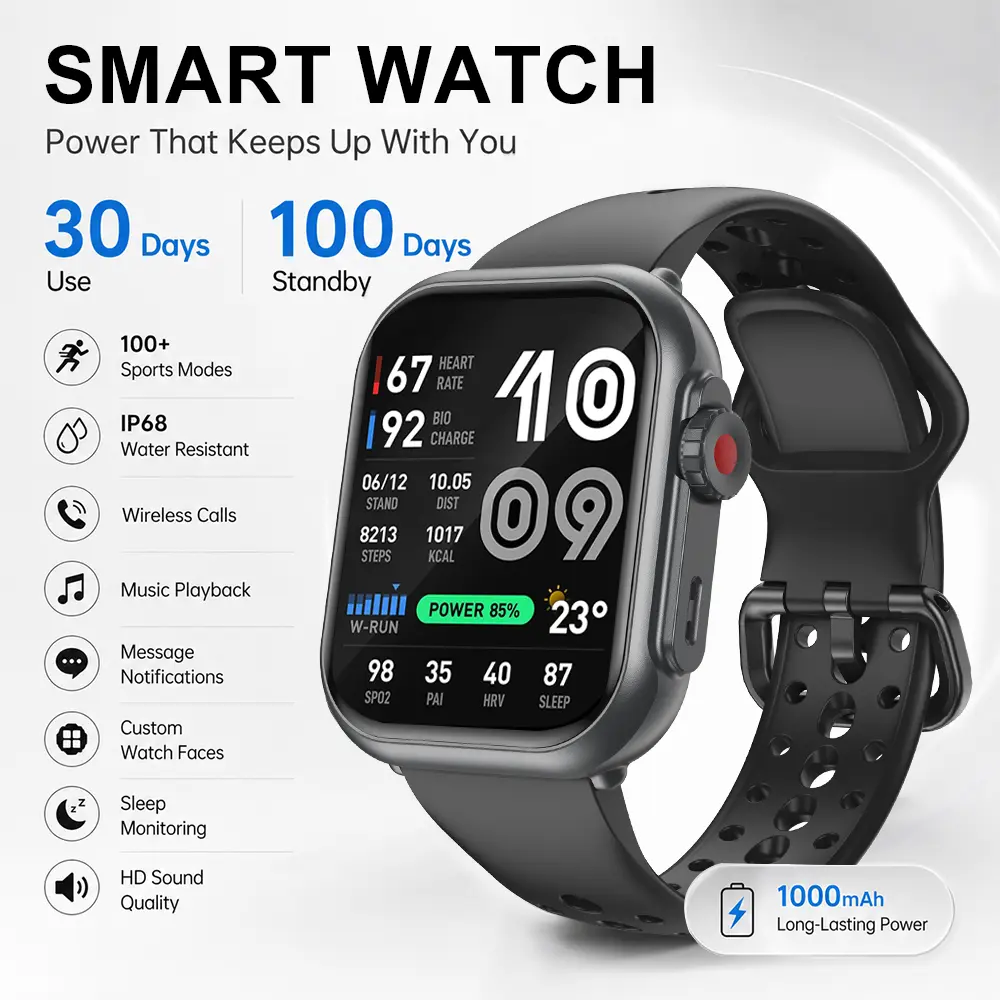 Grad Gift / Summer Gift Smart Watch – 1.85" Fitness Tracker with Heart Rate, SpO2, Sleep & IP68 – 100+ Sports Modes – iPhone Android Touchscreen Wearable