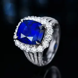 5-carat Synthetic Royal Light Luxury Sapphire Ring for Women, Electroplated with 18K Gold Focal Stone, Adjustable Ring.