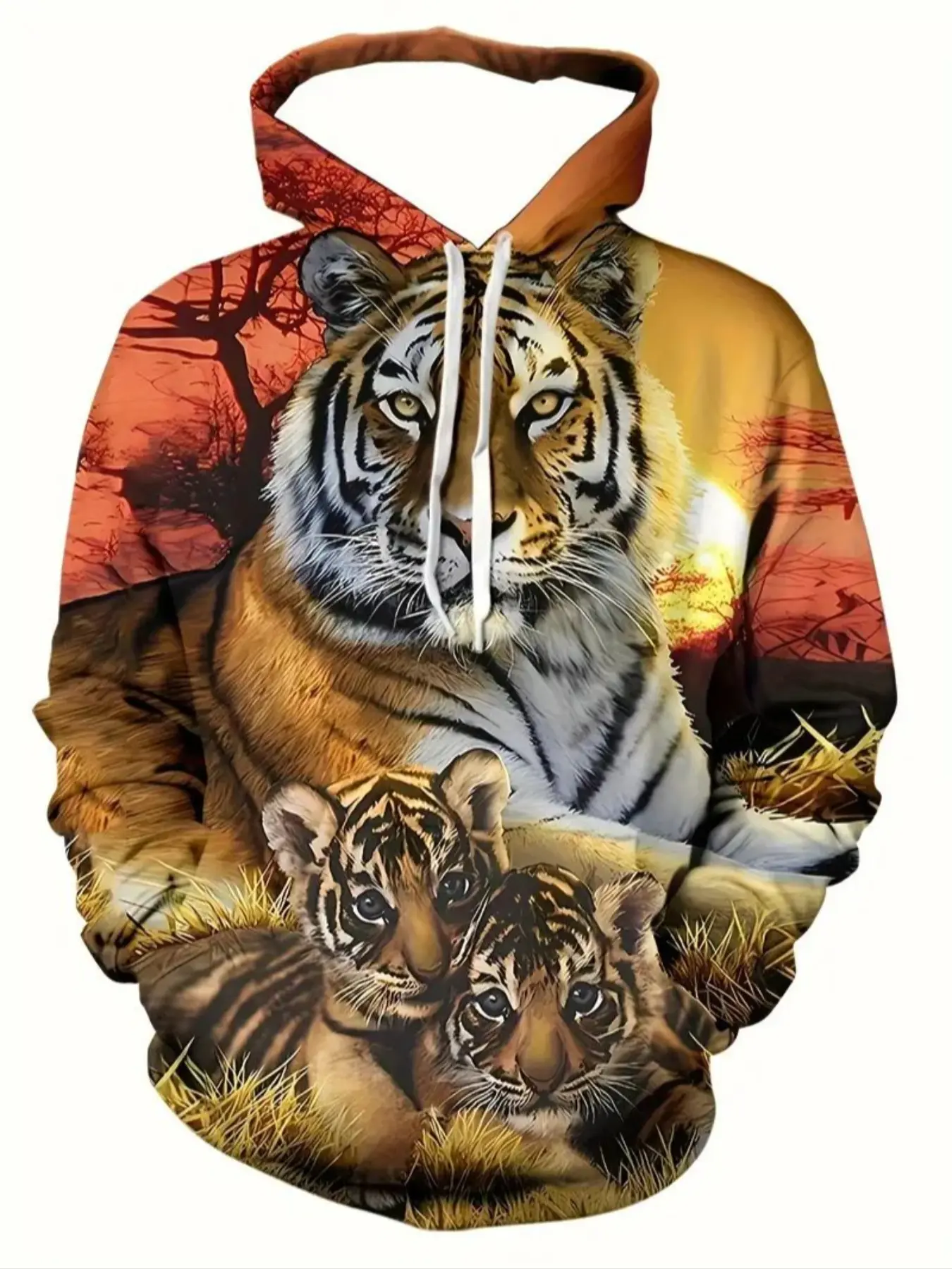 Men's 3D Tiger Print Hoodie, Long Sleeve Casual Hooded Shirt, Drawstring Pocket, Fashion Graphic Jacket, Sporty Daily Wear, Sweatshirts, Streetwear, Tops, Menswear