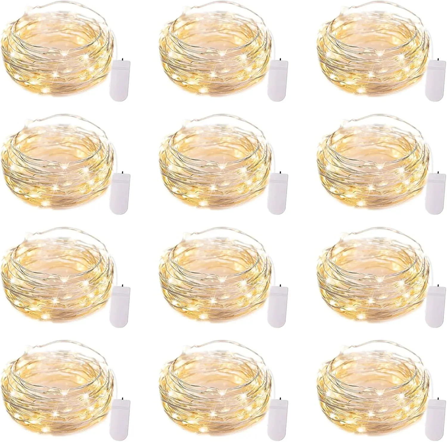 12 Pack LED Fairy Lights Battery Operated String Lights - 7ft 20LED Waterproof Silver Wire Firefly Starry Moon Lights for DIY Crafts Wedding Table Centerpieces Party Bedroom Christmas
