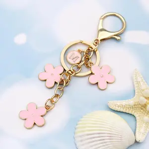 Cute Initial Letter Keyring for Women Girls Nice Flower Keychains for Handbag Backpack